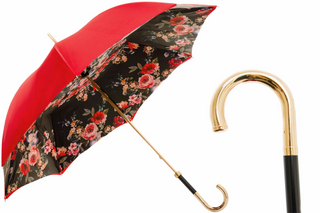 Manual red brass handle luxury Italian women's umbrella front view