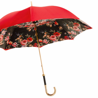Manual red brass handle luxury Italian women's umbrella side view