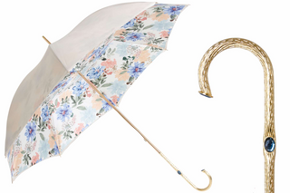 Ivory floral handmade Italian brass handle parasol manual umbrella front