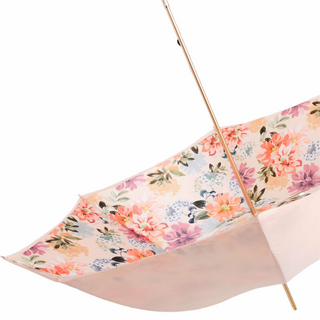 Luxury designer handmade Italian jeweled handle pink umbrella top view