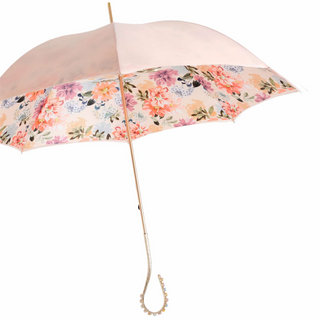 Luxury designer handmade Italian jeweled handle pink canopy umbrella side