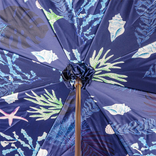 Blue starfish handmade Italian enameled brass umbrella open canopy