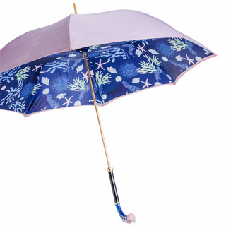 Blue starfish handmade Italian enameled brass handle umbrella side view