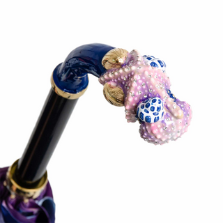 Blue starfish handmade Italian enameled brass umbrella canopy detail