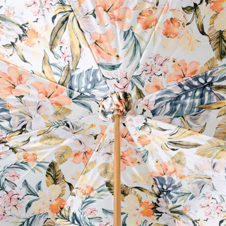 Grey floral interior leather handle Italian handmade umbrella top