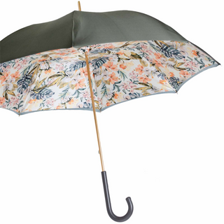 Grey floral interior leather handle Italian handmade umbrella side