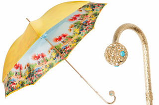 Hawaiian handmade Italian jeweled brass handle umbrella front view