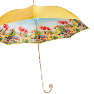 Hawaiian handmade Italian jeweled brass handle umbrella side view