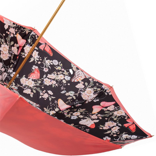 Coral tint butterfly pattern interior handmade Italian umbrella top view