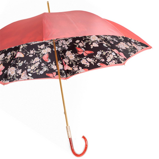 Coral tint butterfly pattern interior handmade Italian umbrella side view