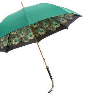 Luxury peacock handmade Italian double cloth manual umbrella side view
