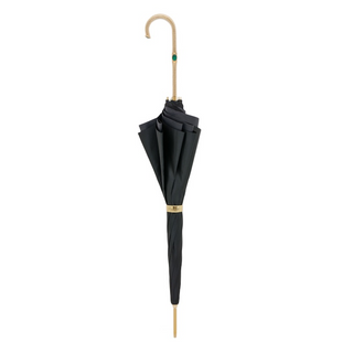 Black double cloth peacock print luxury women's umbrella close-up handle detail