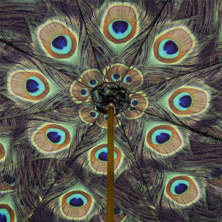 Black double cloth peacock print luxury women's umbrella top view