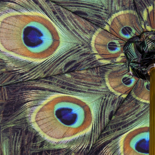 Black double cloth peacock print luxury women's umbrella handle view