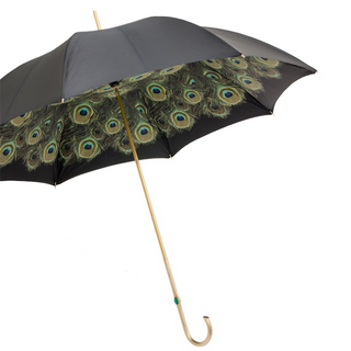 Black double cloth peacock print luxury women's umbrella side view