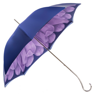 Purple dahlia double cloth luxury brass handle umbrella side view
