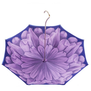Purple dahlia luxury Italian women's umbrella brass handle detail