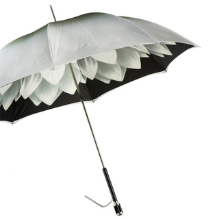 Silver dahlia handmade Italian double cloth polyester umbrella side