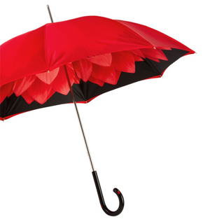 Designer ladybug double cloth wooden handle umbrella side view