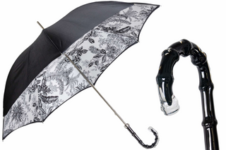 Black canopy designer handmade Italian acetate handle gift box umbrella front