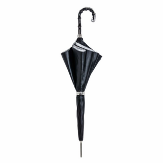 Black canopy designer handmade Italian acetate handle umbrella close-up
