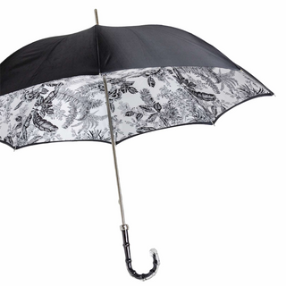 Black canopy designer handmade Italian acetate handle umbrella side view