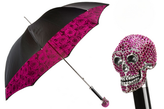 Luxury skull handmade Italian Swarovski double canopy umbrella front view