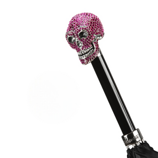 Luxury skull handmade Italian Swarovski double canopy umbrella open