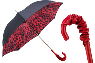 Red leopard double cloth luxury women's umbrella front view