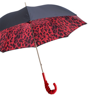 Red leopard double cloth luxury women's umbrella side view