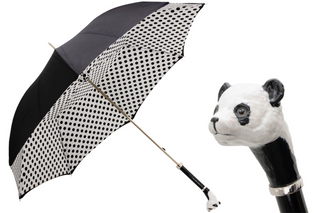 Panda polka dot handmade Italian enameled brass manual umbrella front