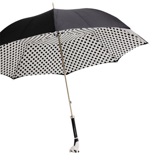 Panda polka dot handmade Italian enameled brass manual umbrella side