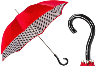 Red polka dots handmade Italian double cloth Swarovski crystals umbrella front