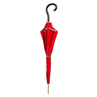Red polka dots handmade Italian double cloth Swarovski umbrella close-up