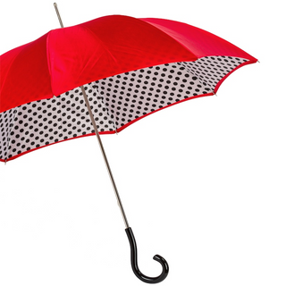 Red polka dots handmade Italian double cloth Swarovski crystals umbrella side