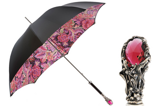 Luxury red gem handmade Italian designer rain umbrella front view
