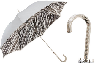 Leopard print brass handle luxury Italian women's umbrella front view