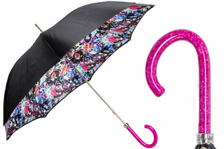 Pink handle handmade Italian classic polyester umbrella front view