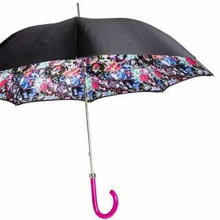 Pink handle handmade Italian classic polyester umbrella side view