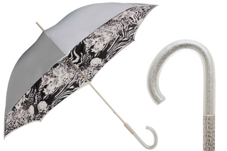 Luxury Italian animal print silver rose handle women's umbrella front view