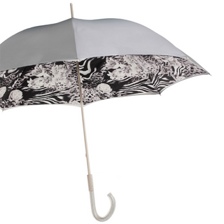 Luxury Italian animal print silver rose handle women's umbrella side view