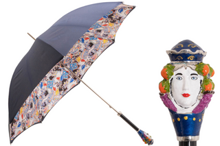 Luxury manual handmade Italian enameled brass handle umbrella front view