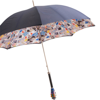 Luxury manual handmade Italian enameled brass handle umbrella side view
