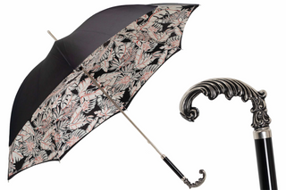 White leaves handmade Italian designer brass handle manual umbrella front