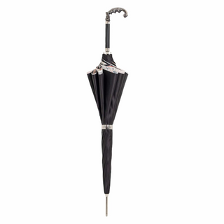 White leaves handmade Italian designer brass handle umbrella close-up