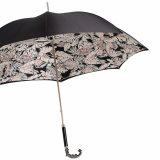 White leaves handmade Italian designer brass handle manual umbrella side