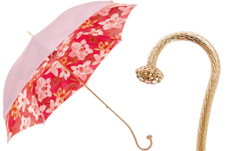 Orchid pink brass handle luxury Italian women's umbrella front view