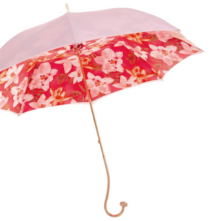 Orchid pink brass handle luxury Italian women's umbrella side view