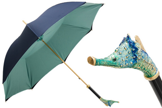 Seahorse motif enameled brass handmade Italian rain umbrella front view