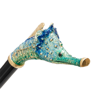 Seahorse motif enameled brass handmade Italian umbrella top view